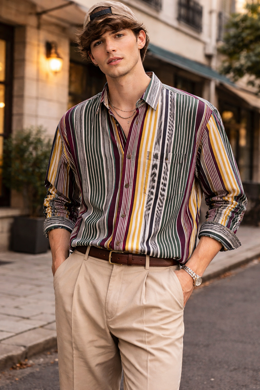 Camisa estampada a rayas multicolor hombre PASSAGER Talla XL usada
