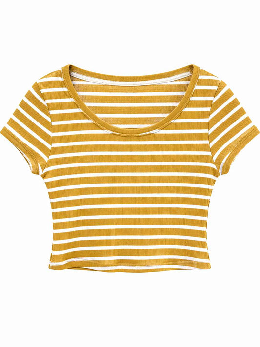 Camiseta crop rayas mostaza Marca RACK Talla 8 Nuevo con etiqueta