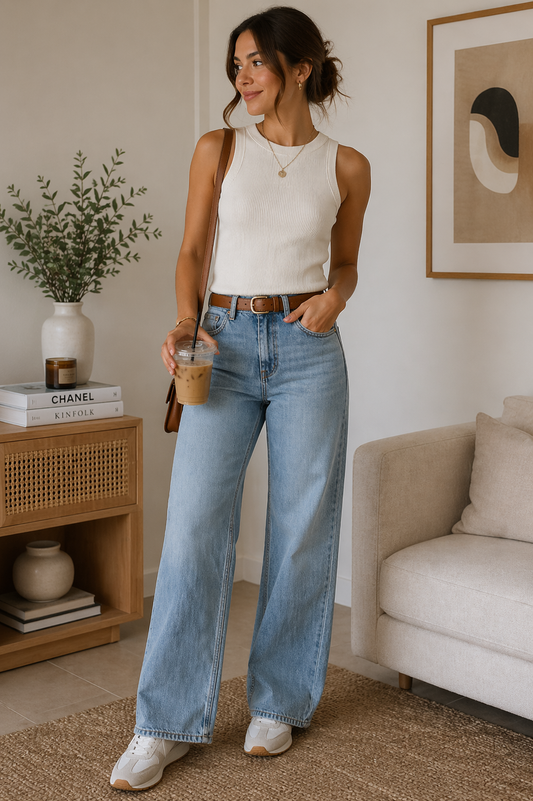 Top básico acanalado crema Marca RACK Talla M Nuevo con etiqueta