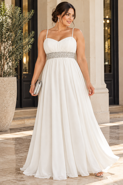 Vestido largo blanco con pedrería  Talla L  Usado