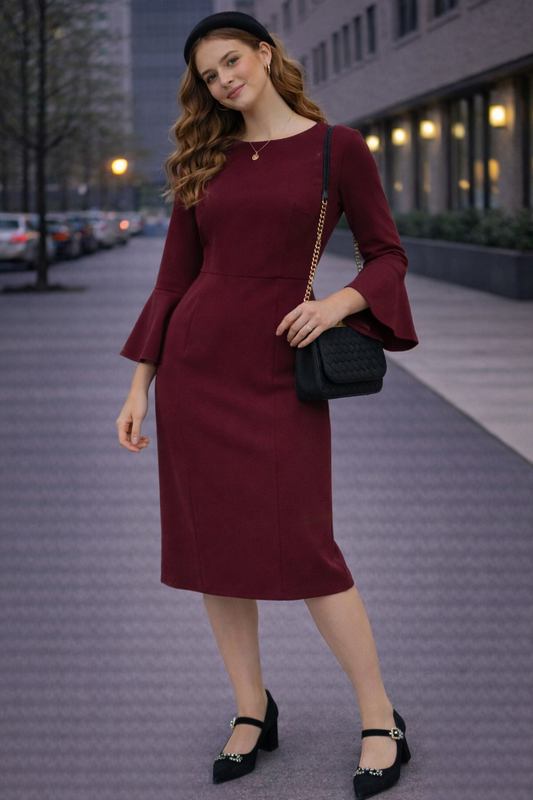 Vestido vino de manga campana Calvin Klein Talla M usado