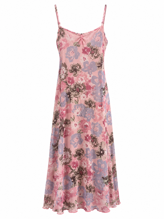Vestido rosado floral con tirantes talla S usado