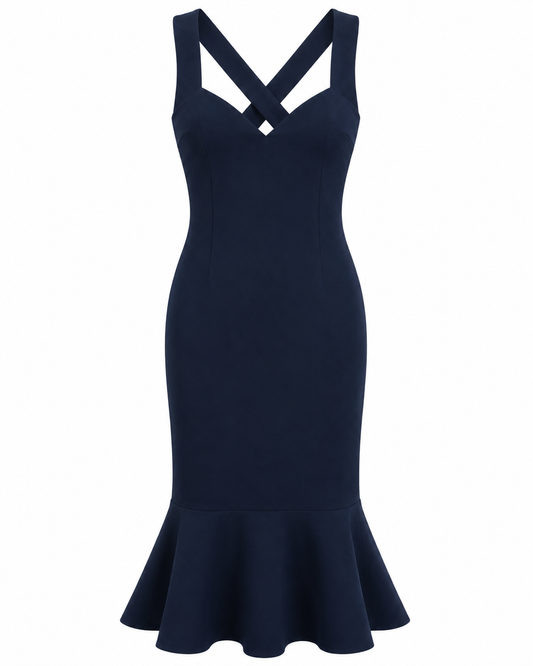Vestido azul marino tipo sirena Hot Miami Styles talla L/G nuevo