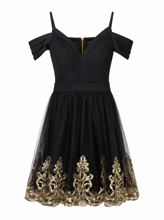 Vestido negro con bordado dorado ENTRY Talla S Usado