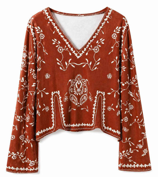 Blusa boho bordada terracota Talla S Usado