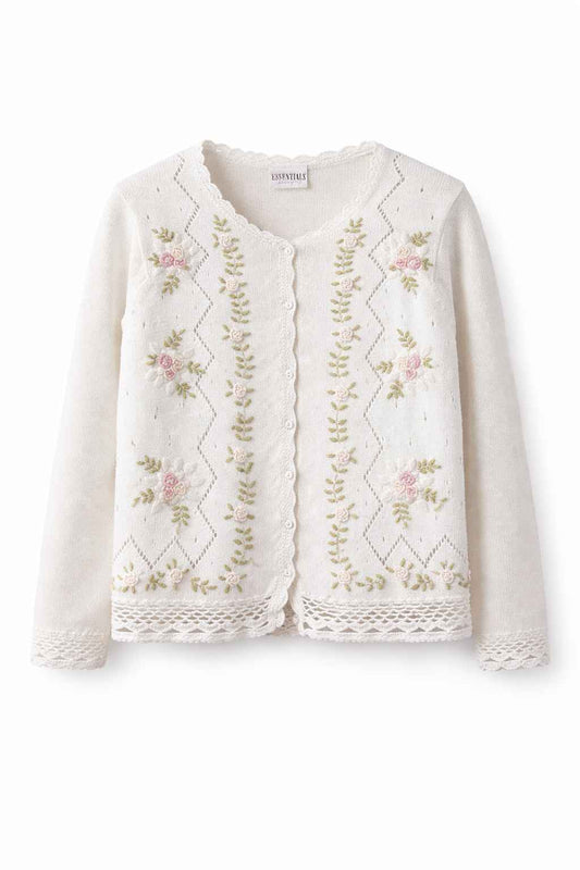 Cárdigan blanco bordado Marca Essentials Talla S Usado