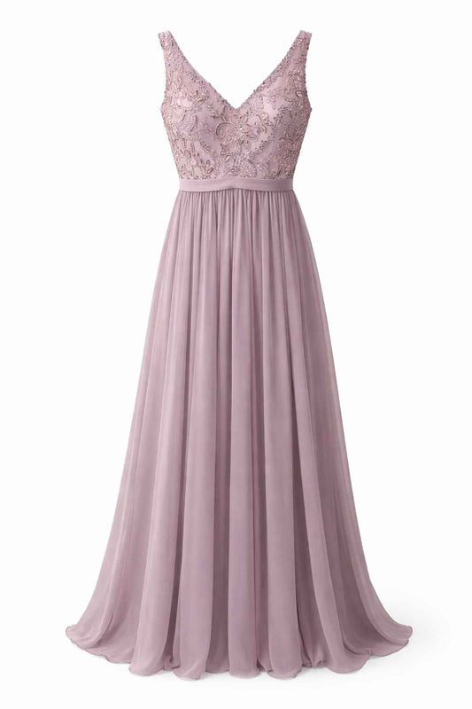 Vestido largo rosa empolvado con encaje Talla M Usado
