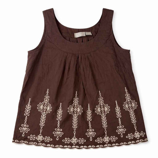 Blusa café bordada Marca KENAR Talla S Usado