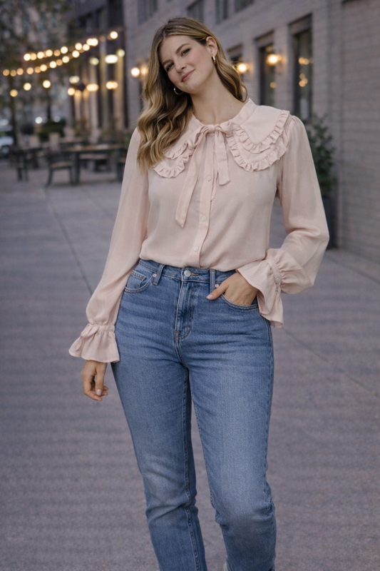 Blusa romántica rosa nude con lazo ZARA Talla S usado