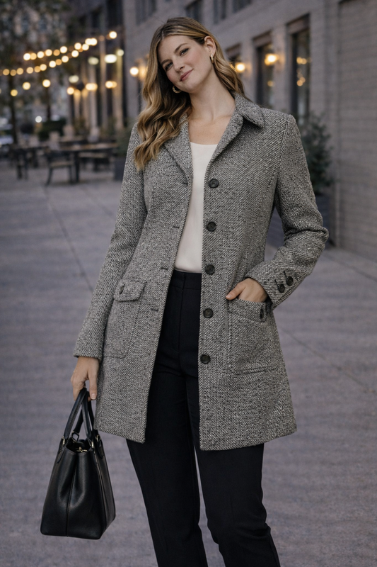 Abrigo gris jaspeado mujer H&M LOGG Talla 34 usado