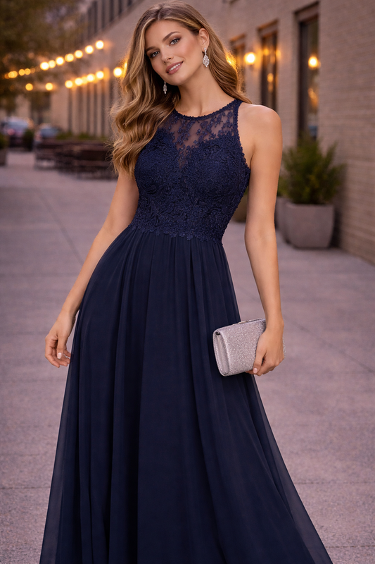 Vestido azul marino con encaje AX Paris Talla 12 usado