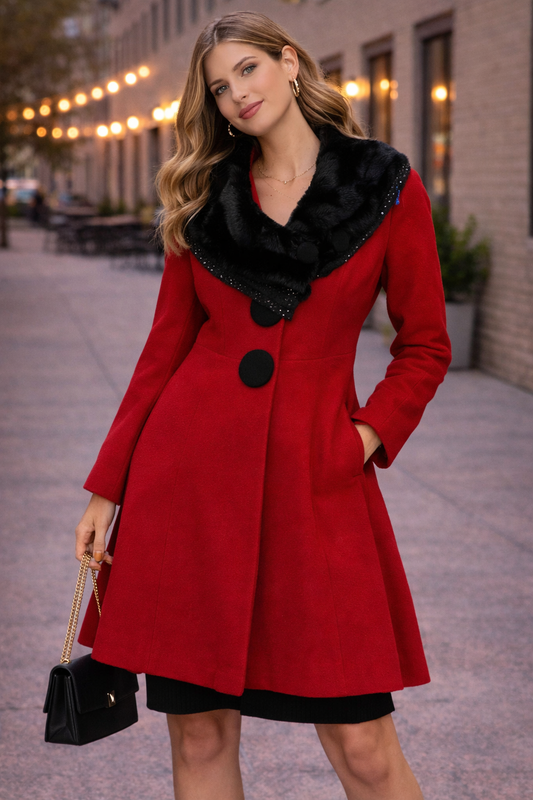 Abrigo rojo elegante con cuello negro Manlinsifei Talla L usado