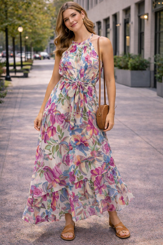 Vestido floral multicolor largo Calvin Klein Talla 10 usado
