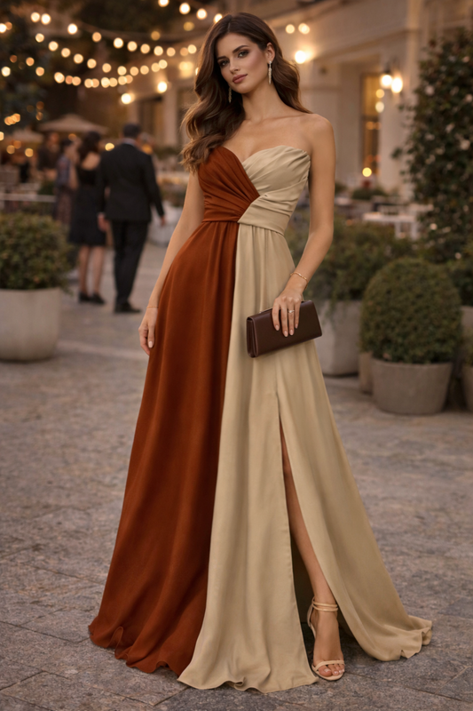 Vestido largo bicolor terracota y beige Talla S Usado