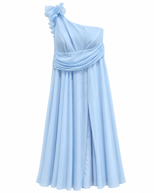 Vestido celeste asimétrico talla XL usado