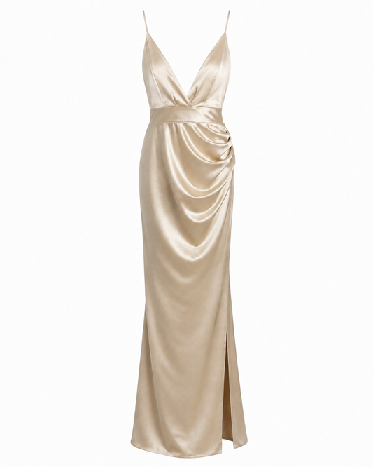 Vestido champagne satinado talla S usado