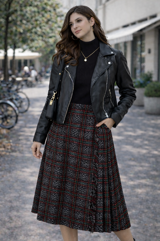 Falda de tela tipo tweed a cuadros Talla M Usado