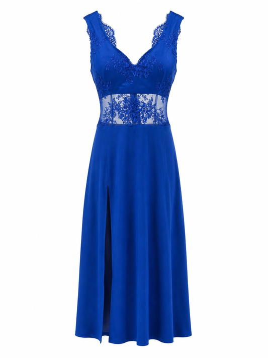 Vestido azul rey con encaje y brillo talla S usado