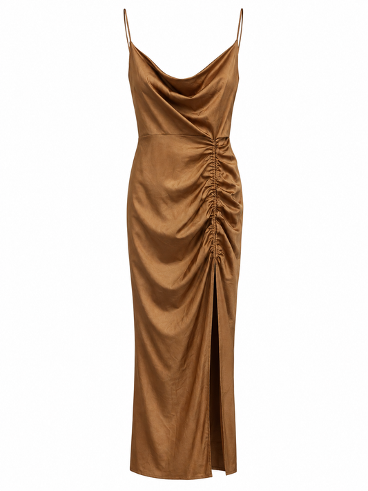 Vestido café satinado J. OUR talla S usado