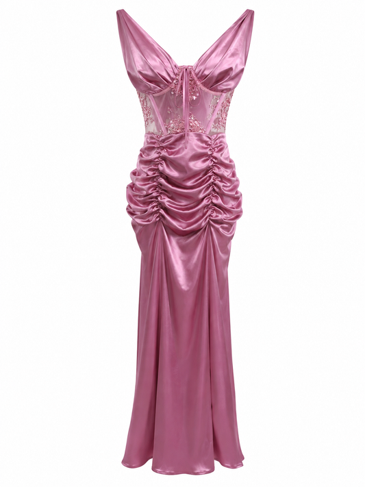 Vestido rosado satinado con corset Pipiolos talla M usado
