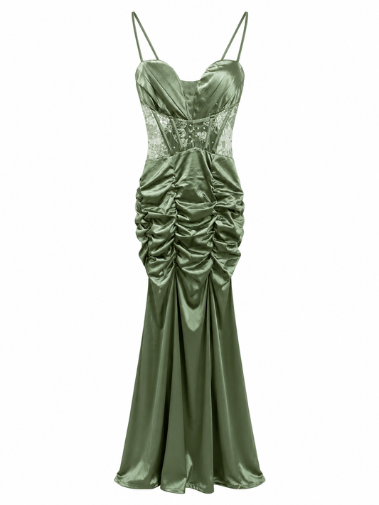 Vestido verde satinado con corset LE talla S usado