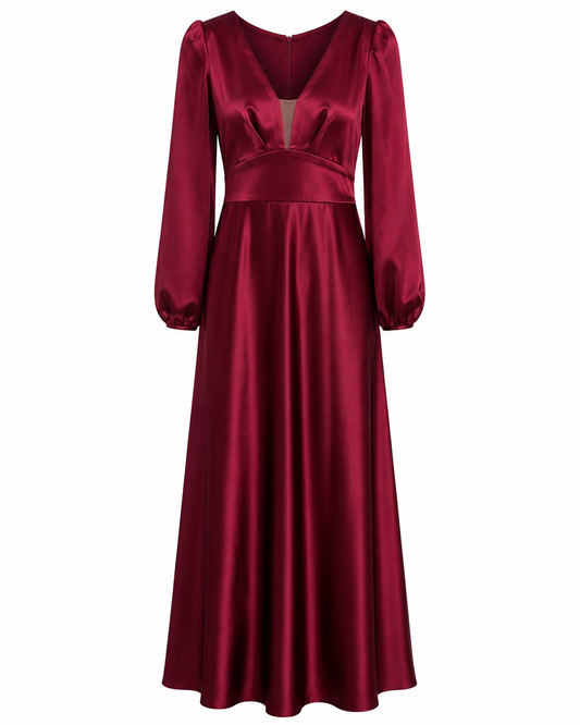 Vestido vino satinado con mangas largas talla M usado