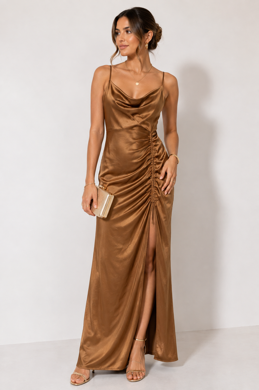 Vestido café satinado J. OUR talla S usado