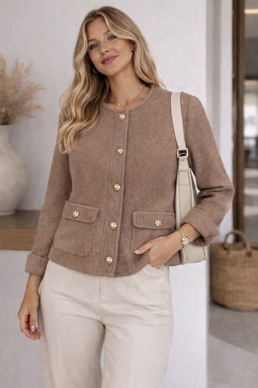 Chaqueta abrigada café Talla S Usado