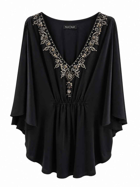 Blusón vestido elegante negro bordado White House Talla S Usado