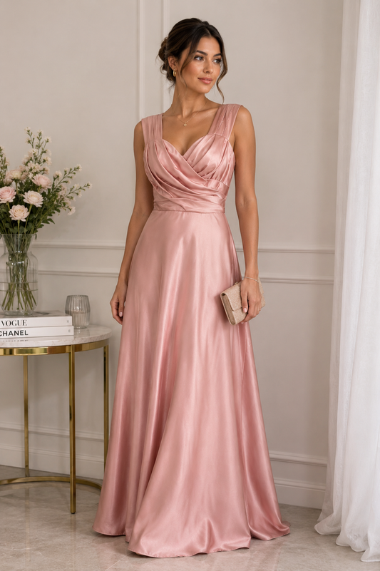 Vestido largo satinado rosa palo Novias y Algo Más Talla M Usado