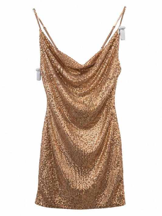 Vestido corto de lentejuelas doradas Forever 21 Talla M Nuevo sin etiqueta
