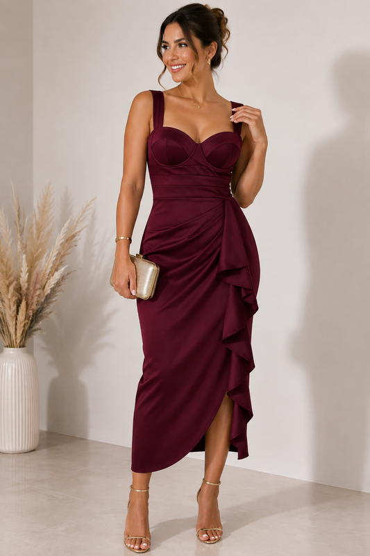 Vestido vino con copas estructuradas CurvySweet talla L nuevo