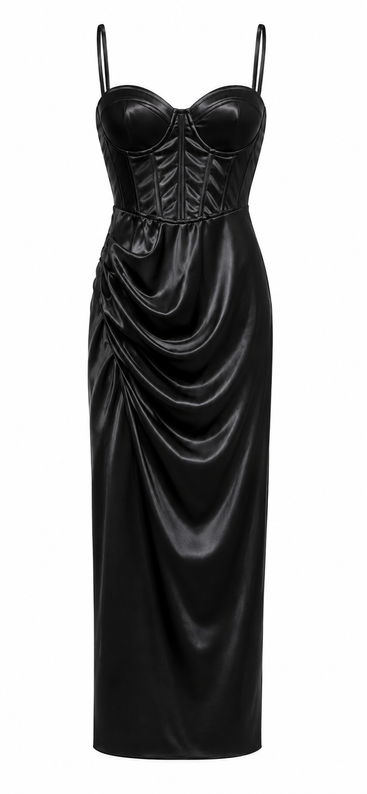 Vestido negro efecto Satinado con corset talla S usado