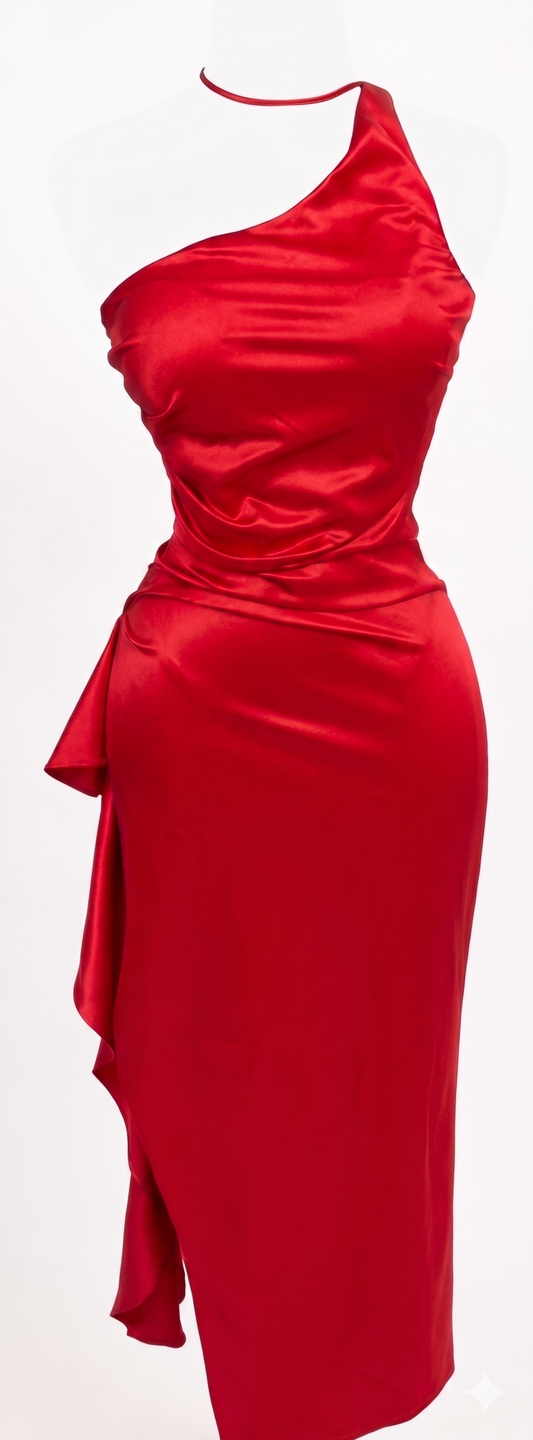 Vestido rojo satinado asimétrico Novedades Kaliz talla M usado