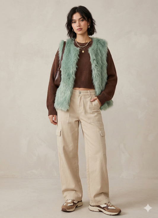Chaleco peludo verde menta Marca Xhilaration Talla XXL Usado