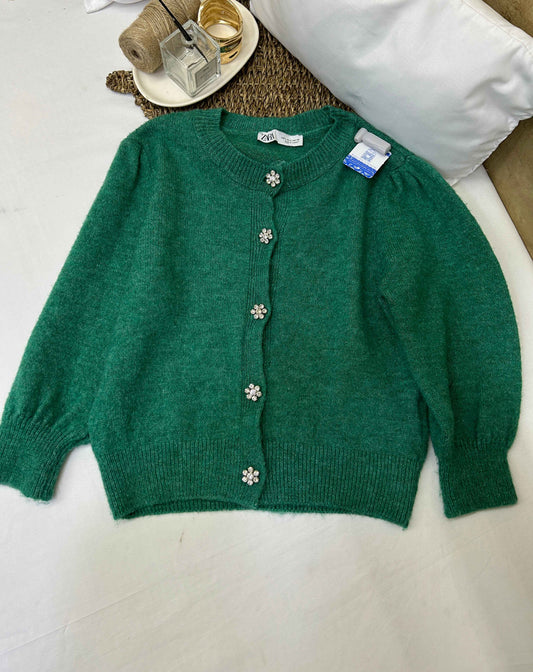 Cardigan verde texturizado mujer ZARA Talla S usado