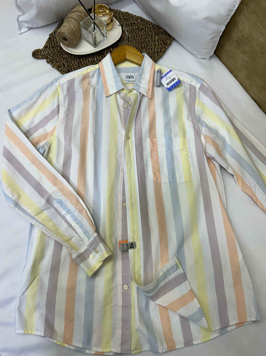 Camisa a rayas pastel manga larga de hombre ZARA Talla M nueva
