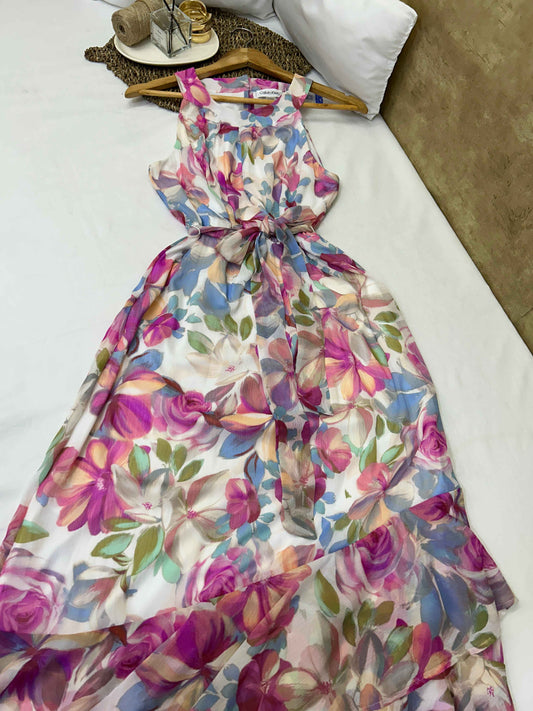 Vestido floral multicolor largo Calvin Klein Talla 10 usado