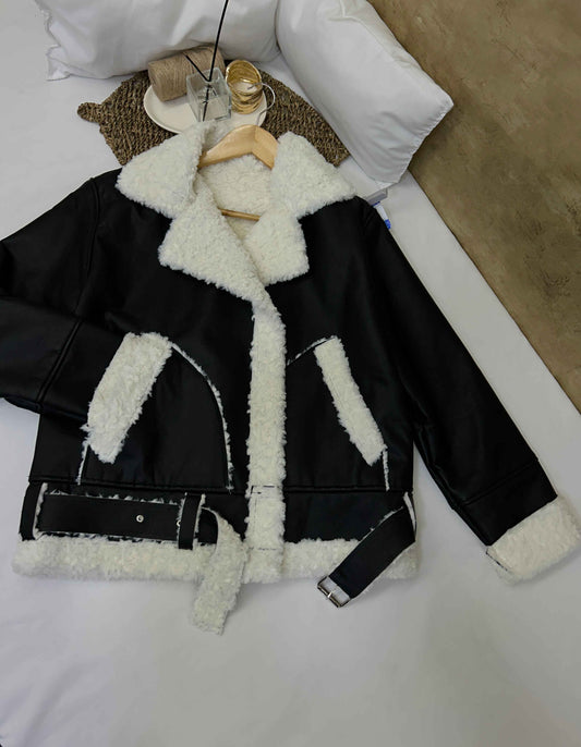 Chaqueta tipo biker con borrego GLITTER Talla única nueva