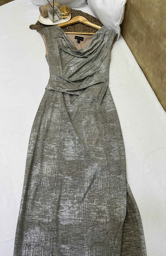 Vestido largo plateado con drapeado CONNECTED Talla 8 usado