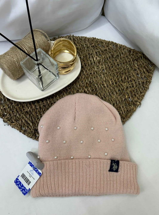 Gorro tejido rosa con perlas POLO ASSN usado