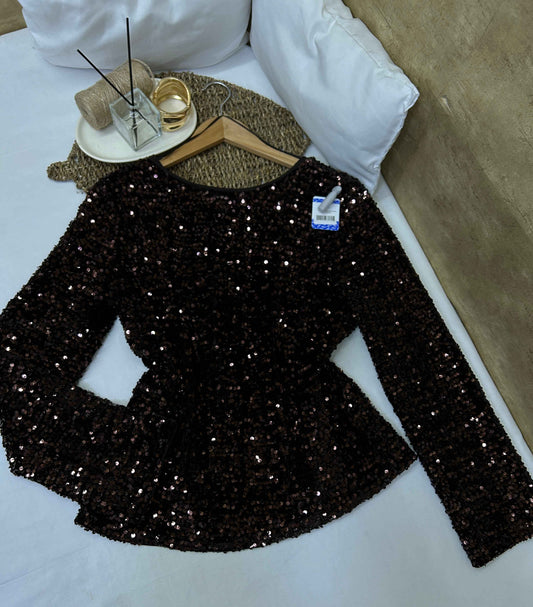 Blusa de lentejuelas chocolate con espalda en V H&M  Talla S nueva
