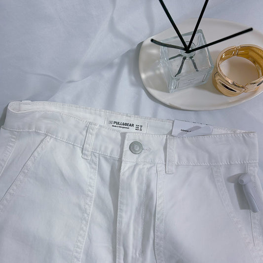Pantalón Cargo Blanco Pull&Bear Denim Garments Talla EUR 32 Mujer (Nuevo, con leves manchas de prueba)
