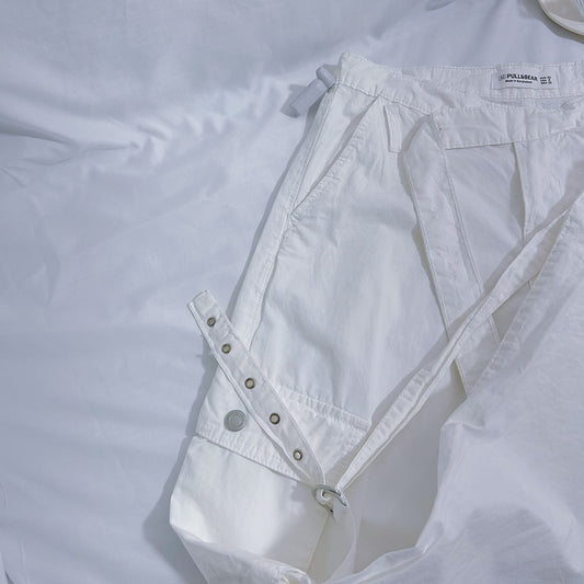 Pantalón Cargo Blanco Pull&Bear Wide Leg Talla EUR 32 Mujer Nuevo con etiqueta