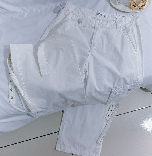 Pantalón Cargo Blanco Pull&Bear Wide Leg Talla EUR 32 Mujer Nuevo con etiqueta