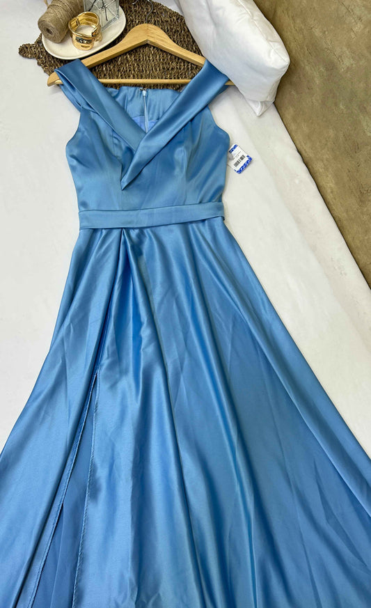 Vestido largo satinado azul Talla S Usado