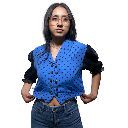 Blusa Vintage Azul con Lunares Negros MEPSY Usado