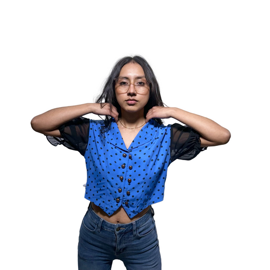 Blusa Vintage Azul con Lunares Negros MEPSY Usado