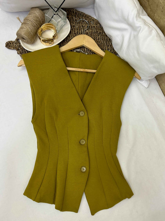 Chaleco estructurado verde oliva ZARA Talla S Usado