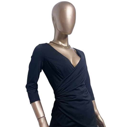 Vestido Negro Cruzado con Drapeado Lateral Camomilla Talla 12 Nuevo